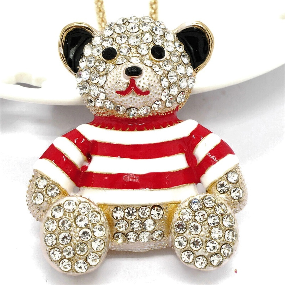 Teddy Bear with Sweater Pendant Brooch NWT- - Picture 1 of 3